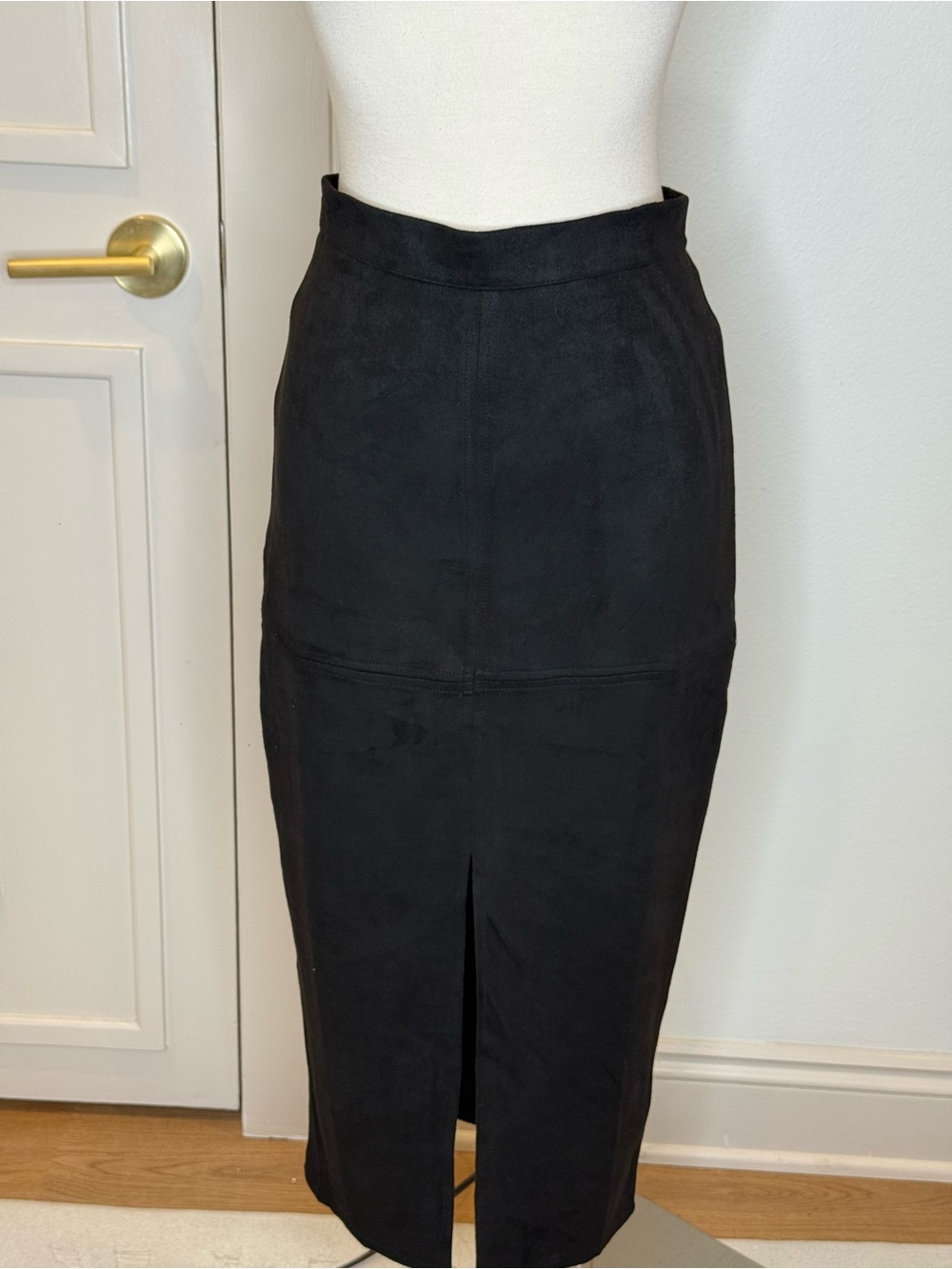 Black Pencil Midi Skirt with Front Slit